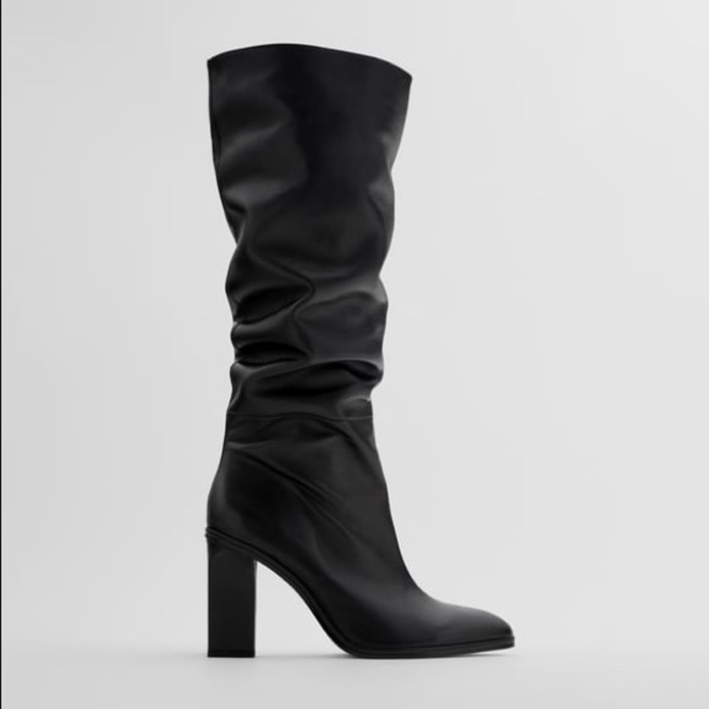 Zara Slouchy Leather High Heeled Boot